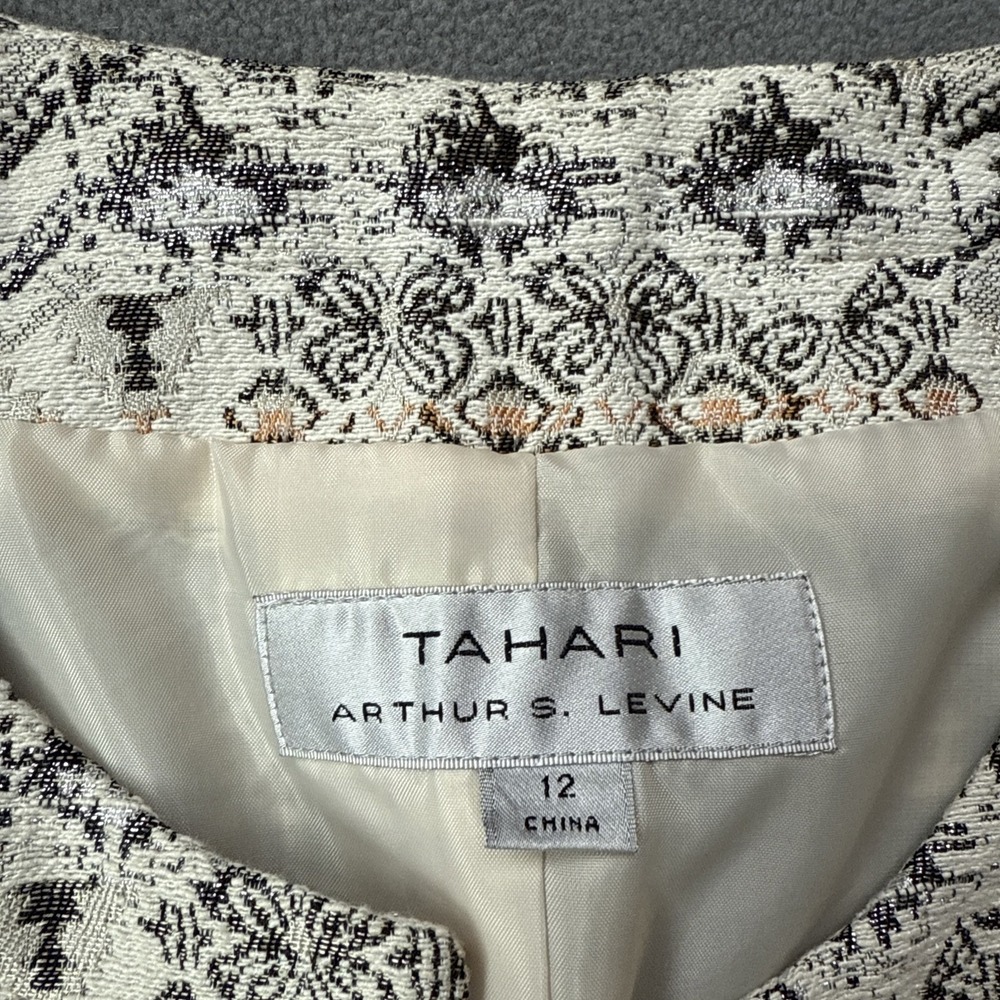 Tahari Arthur Levine Jacket Womens 12 Cream Multicolor‎ Textured Lined Cropped - Picture 12 of 16